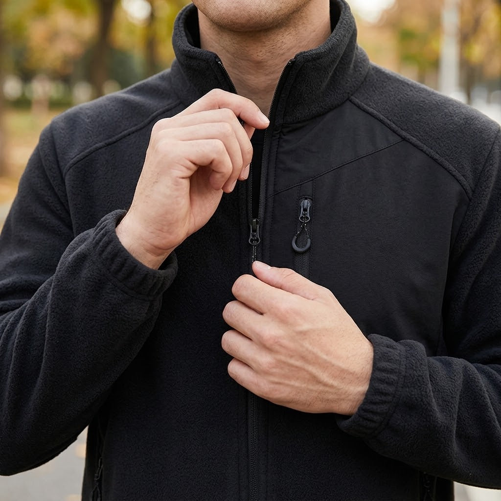 Détail de la veste polaire zippée Vencold : empiècement poitrine et poche zippée