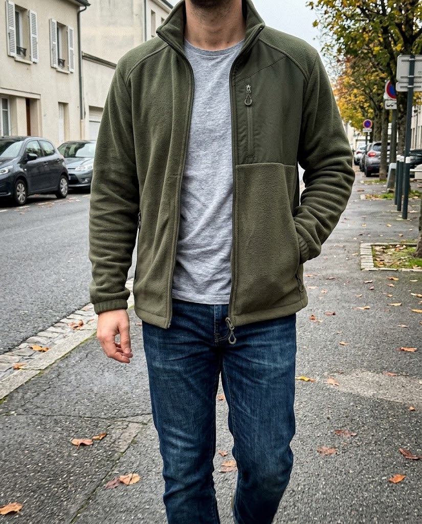 Veste polaire zippée Vencold portée, tenue d'automne